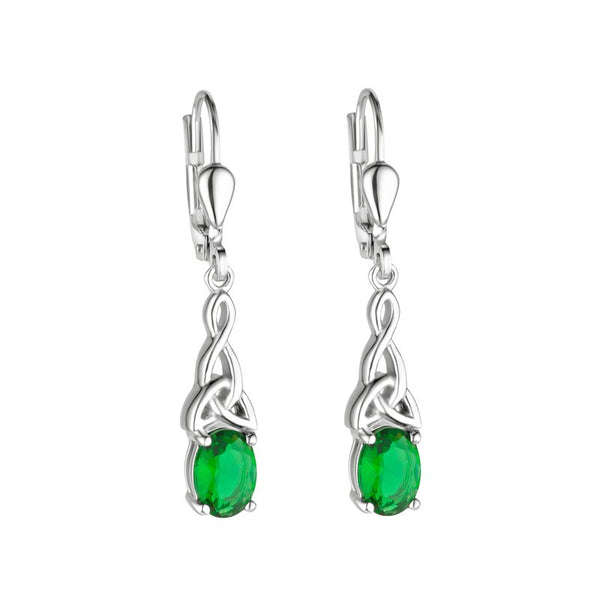 Silver Trinity Green Cz Earrings