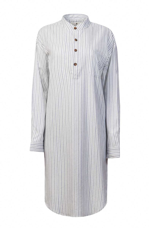 Unisex Blue Flannel Ivory Stripe Nightshirt