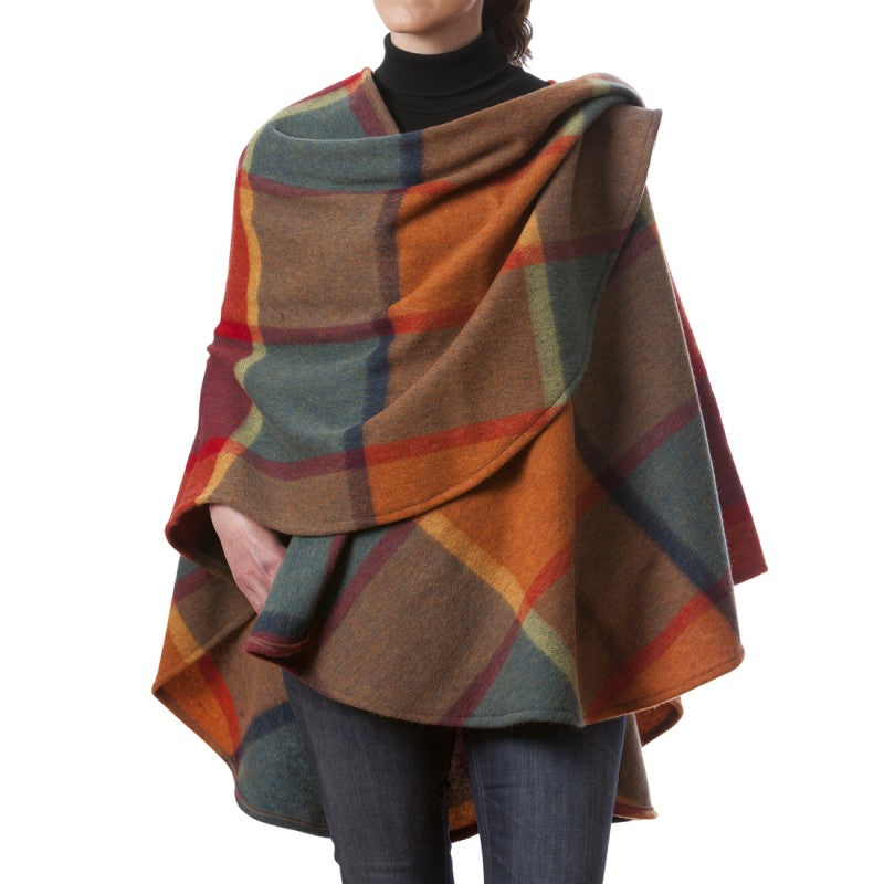 Lambswool Cape | Orange Green Yellow Check