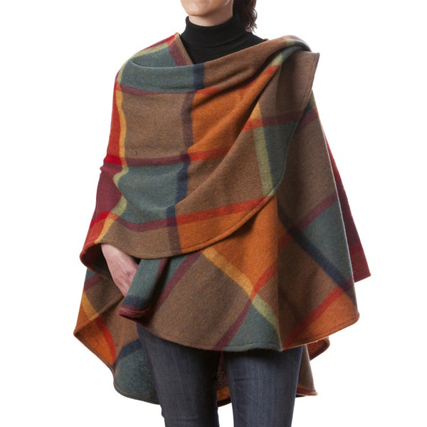 Lambswool Cape | Orange Green Yellow Check