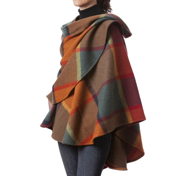 Lambswool Cape | Orange Green Yellow Check