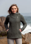 Aran Green Heart Hooded Cardigan