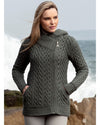 Aran Green Heart Hooded Cardigan