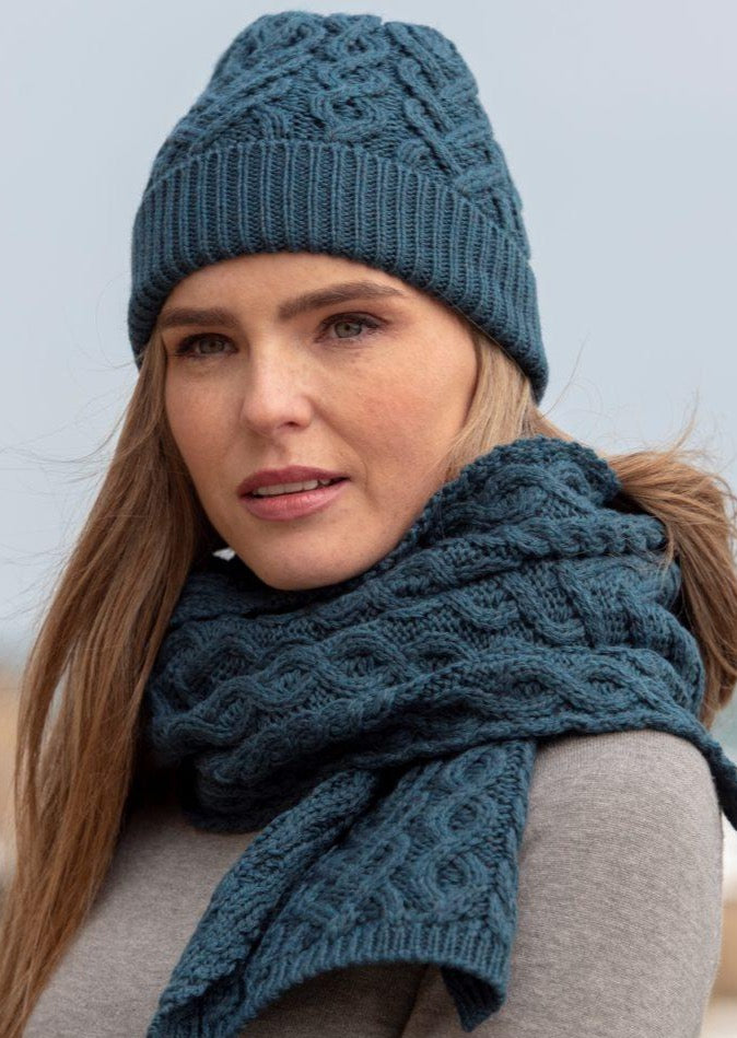 Aran Super Soft Heart Teal Scarf