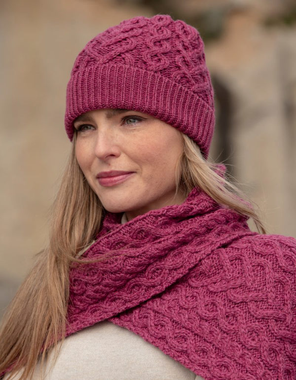 Aran Super Soft Heart Magenta Scarf - Skellig Gift Store