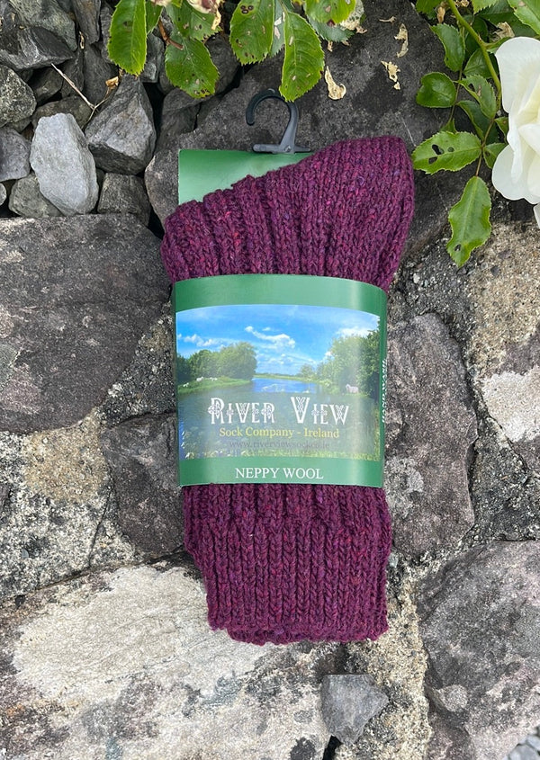 Plum Irish Wool Neppy Socks