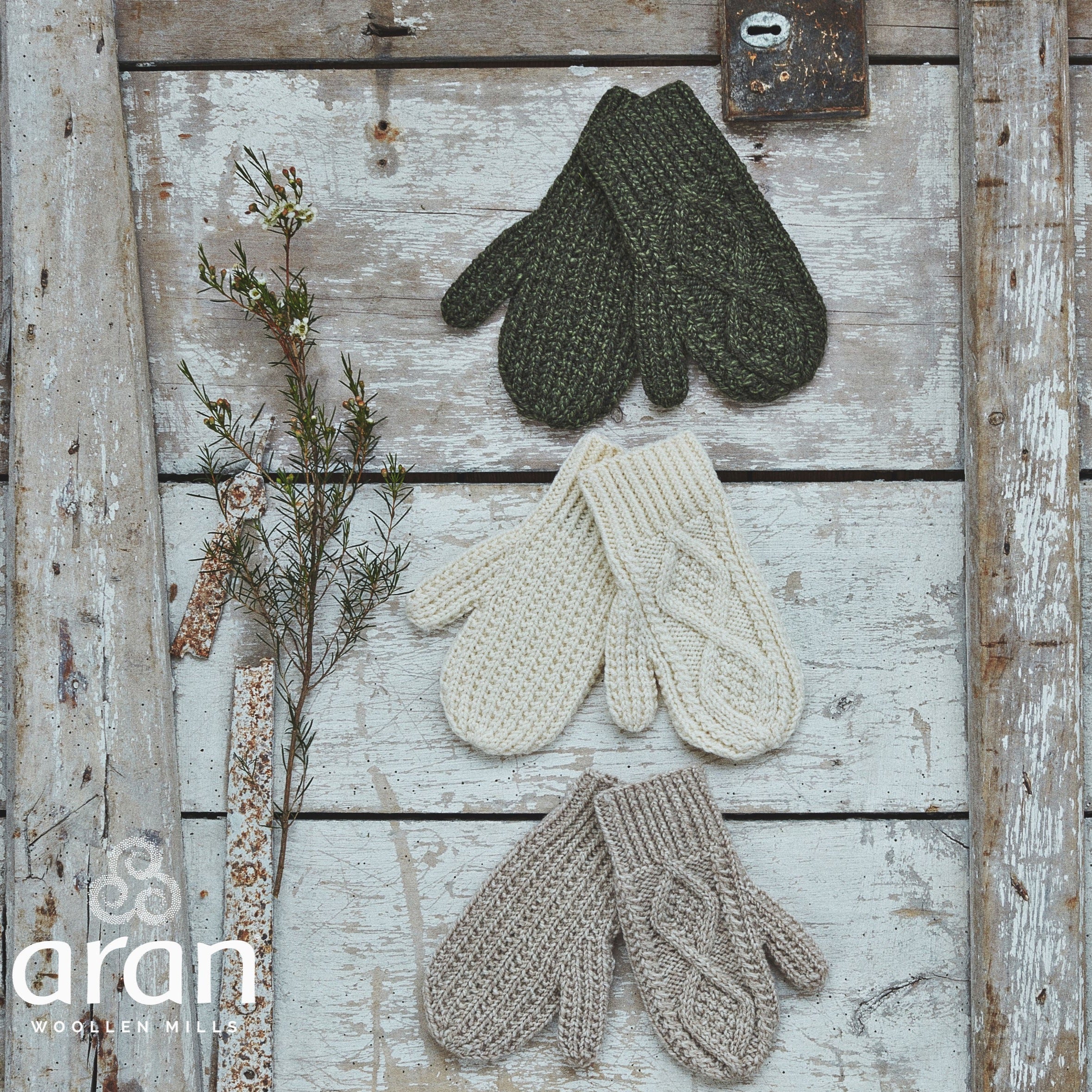 Merino Wool Hand Knit Aran Mittens