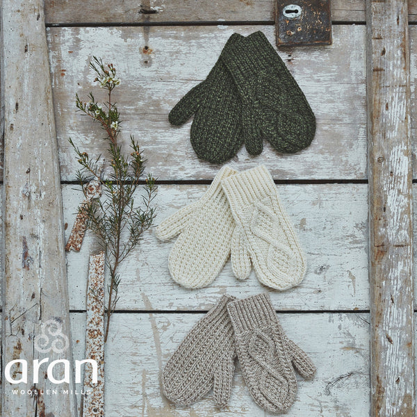 Merino Wool Hand Knit Aran Mittens