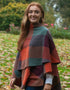 John Hanly Lambswool Cape | Irish Wool Shawl | Orange Maroon Green