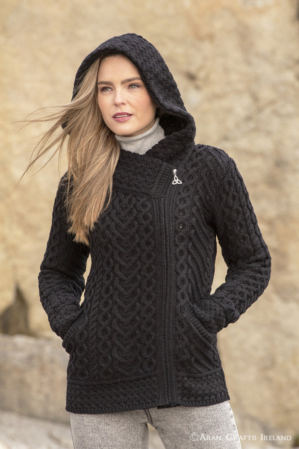 Aran Heart Black Hooded Cardigan - Skellig Gift Store