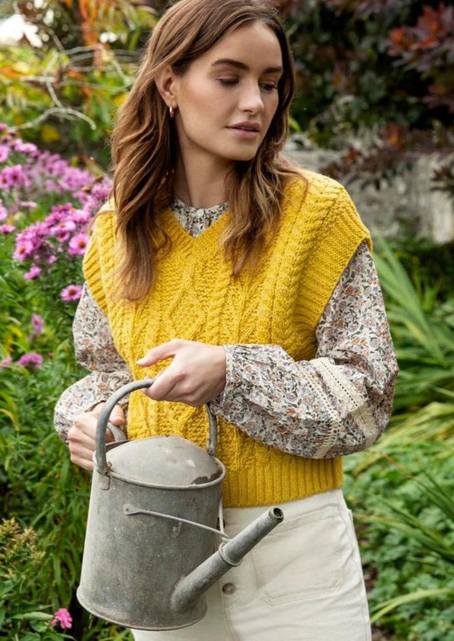 IrelandsEye V Neck Aran Vest | Sunfower