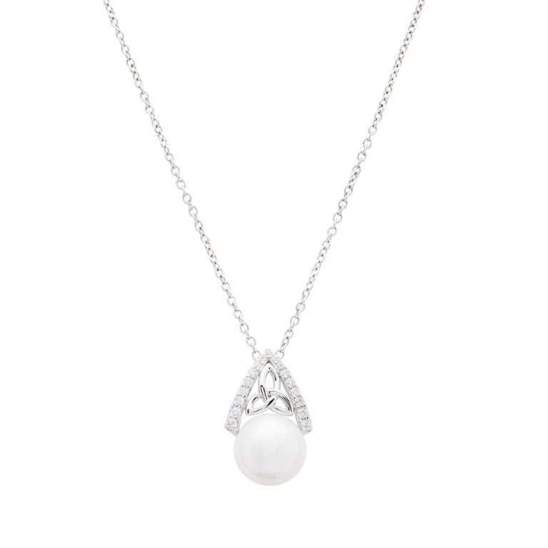 Intricate Sterling Silver Pearl Trinity Knot Pendant