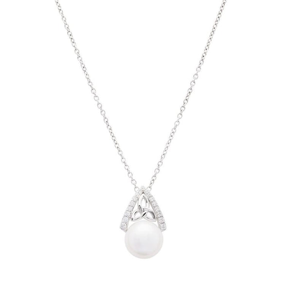 Intricate Sterling Silver Pearl Trinity Knot Pendant