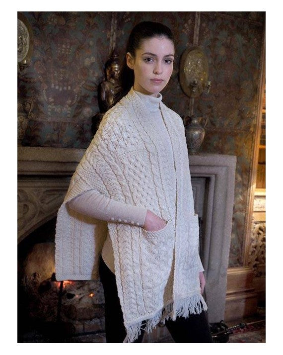 Aran Pattern Natural Pocket Shawl