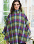 Mucros Half Zip Poncho | Green Purple Check