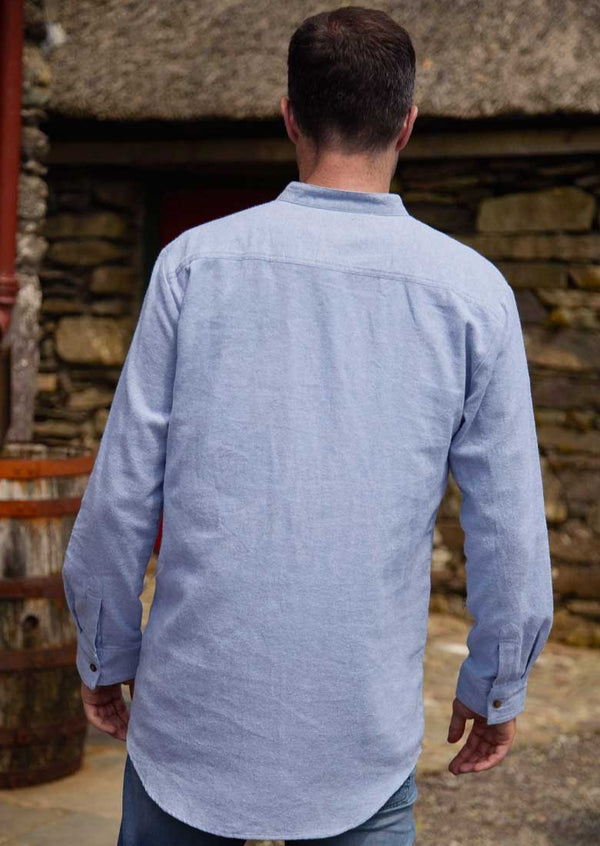Mens Flannel Solid Blue Grandfather Shirt