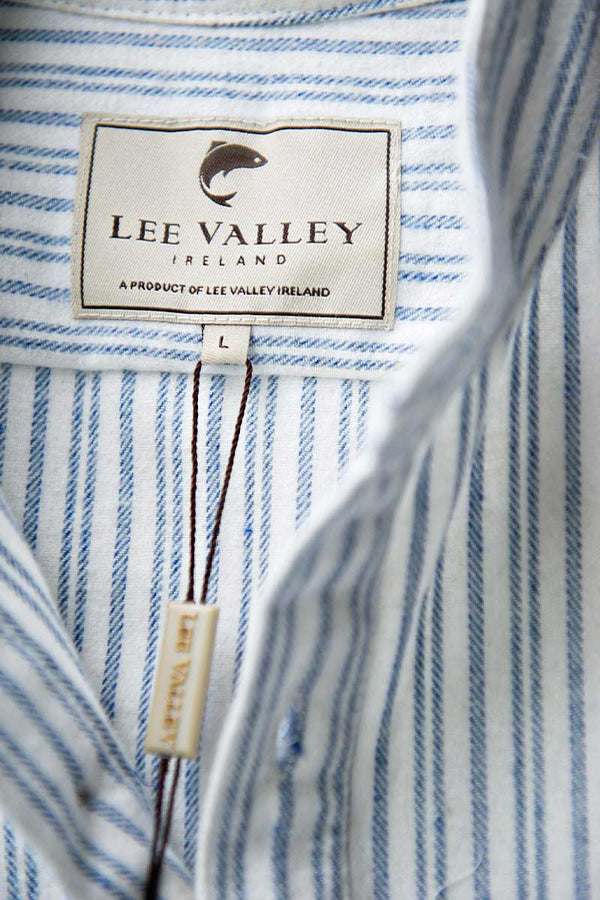 Mens Blue Flannel Ivory Stripe Grandfather Shirt