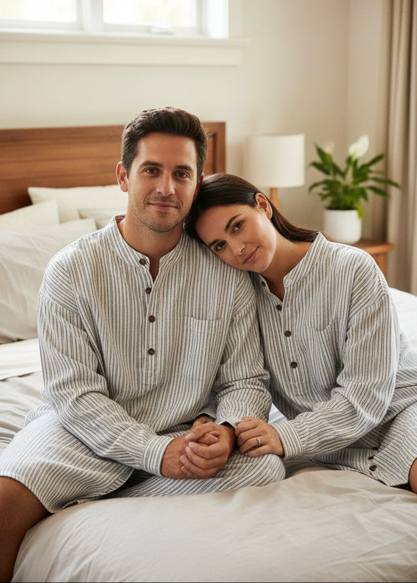 Unisex Blue Flannel Ivory Stripe Nightshirt