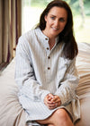 Unisex Blue Flannel Ivory Stripe Nightshirt