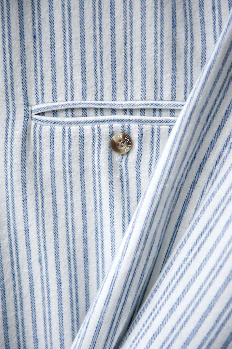 Mens Blue Flannel Ivory Stripe Grandfather Shirt