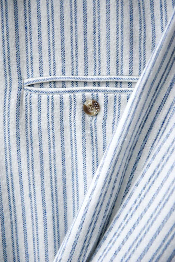 Mens Blue Flannel Ivory Stripe Grandfather Shirt