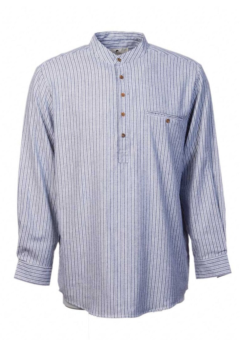 Mens Flannel Grey Stripe Grandfather Shirt