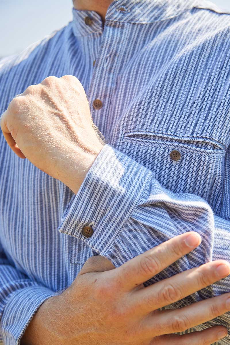 Mens Flannel Grey Stripe Grandfather Shirt