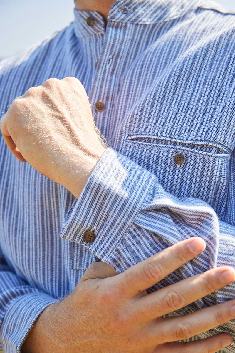 Lee Valley Flannel Grandfather Shirt | Grey Stripe