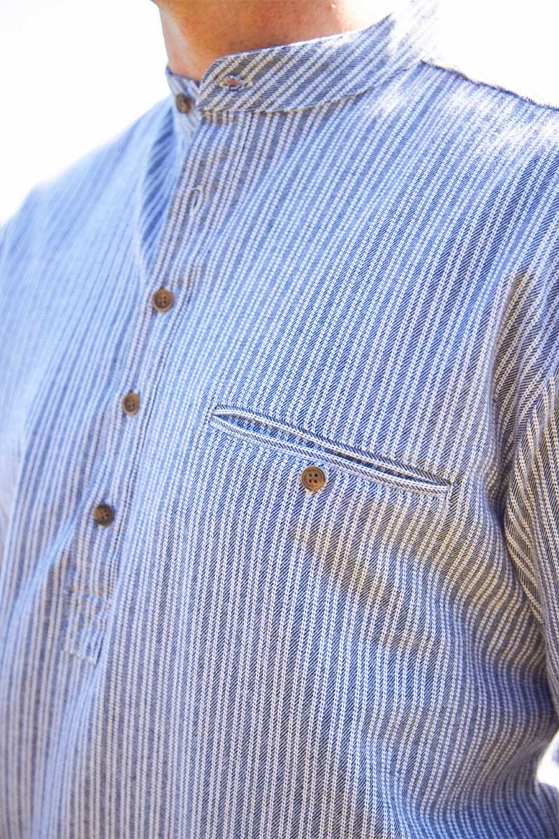 Lee Valley Flannel Grandfather Shirt | Grey Stripe
