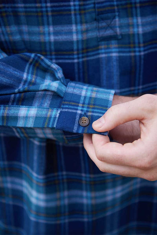 Lee Valley Flannel Grandfather Shirt | Blue Navy Tartan - Clearance