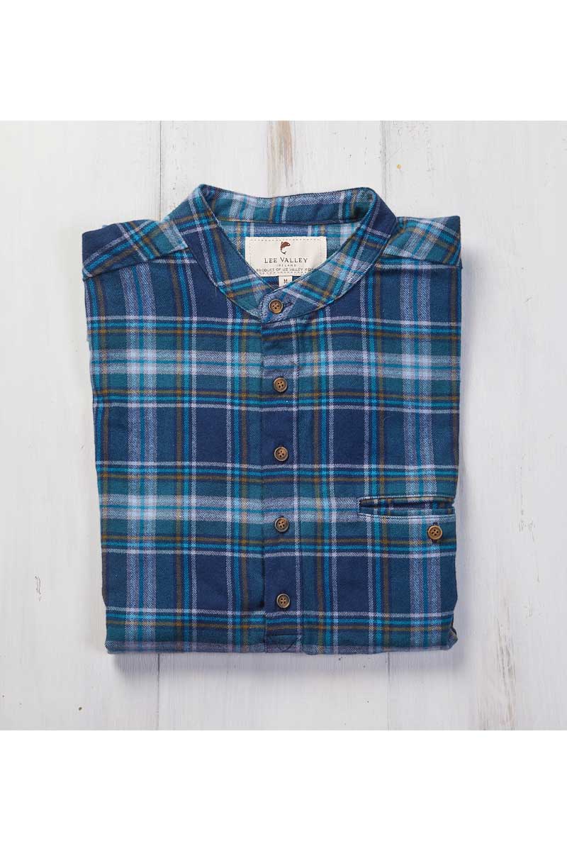 Lee Valley Flannel Grandfather Shirt | Blue Navy Tartan - Clearance