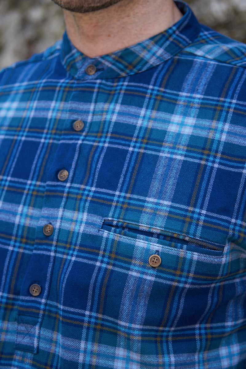 Lee Valley Flannel Grandfather Shirt | Blue Navy Tartan - Clearance