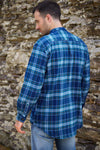 Mens Navy Blue Tartan Flannel Grandfather Shirt
