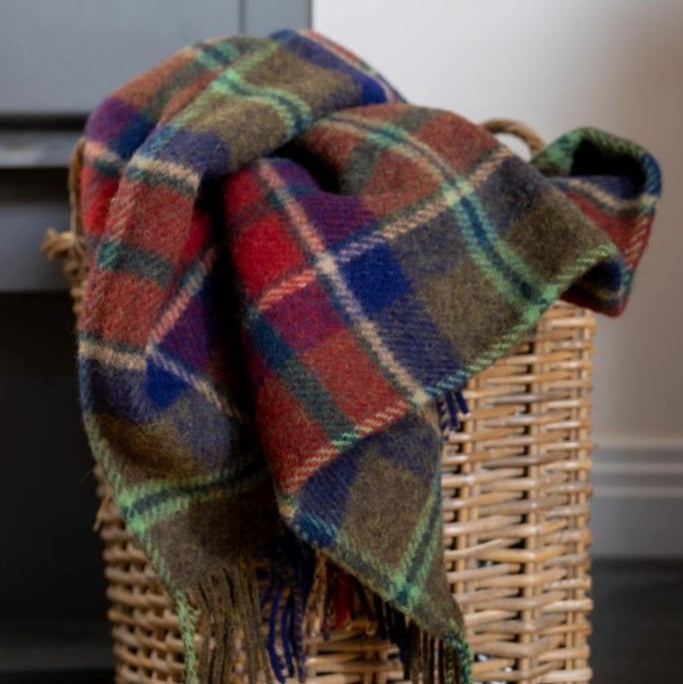 John Hanly Large Wool Throw Loden Navy Claret