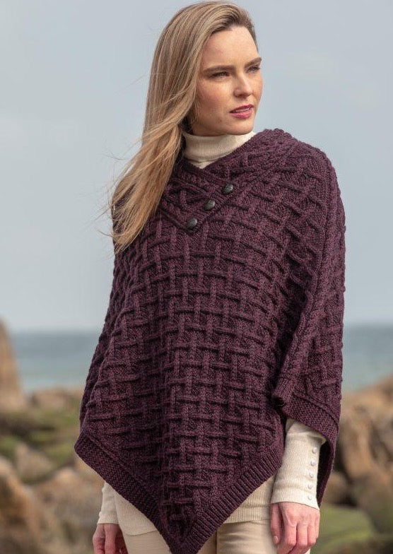 Aran Crafts Plum Wool Poncho