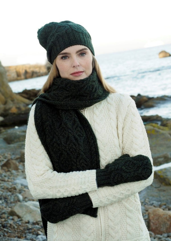 Green Aran Leaf Design Scarf