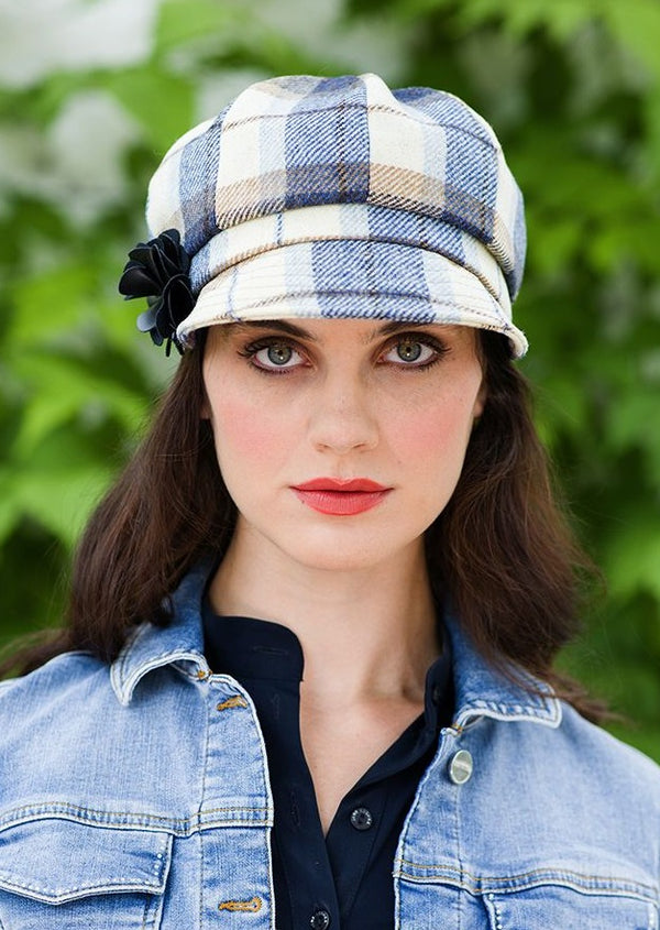 Mucros Blue Check Newsboy Cap