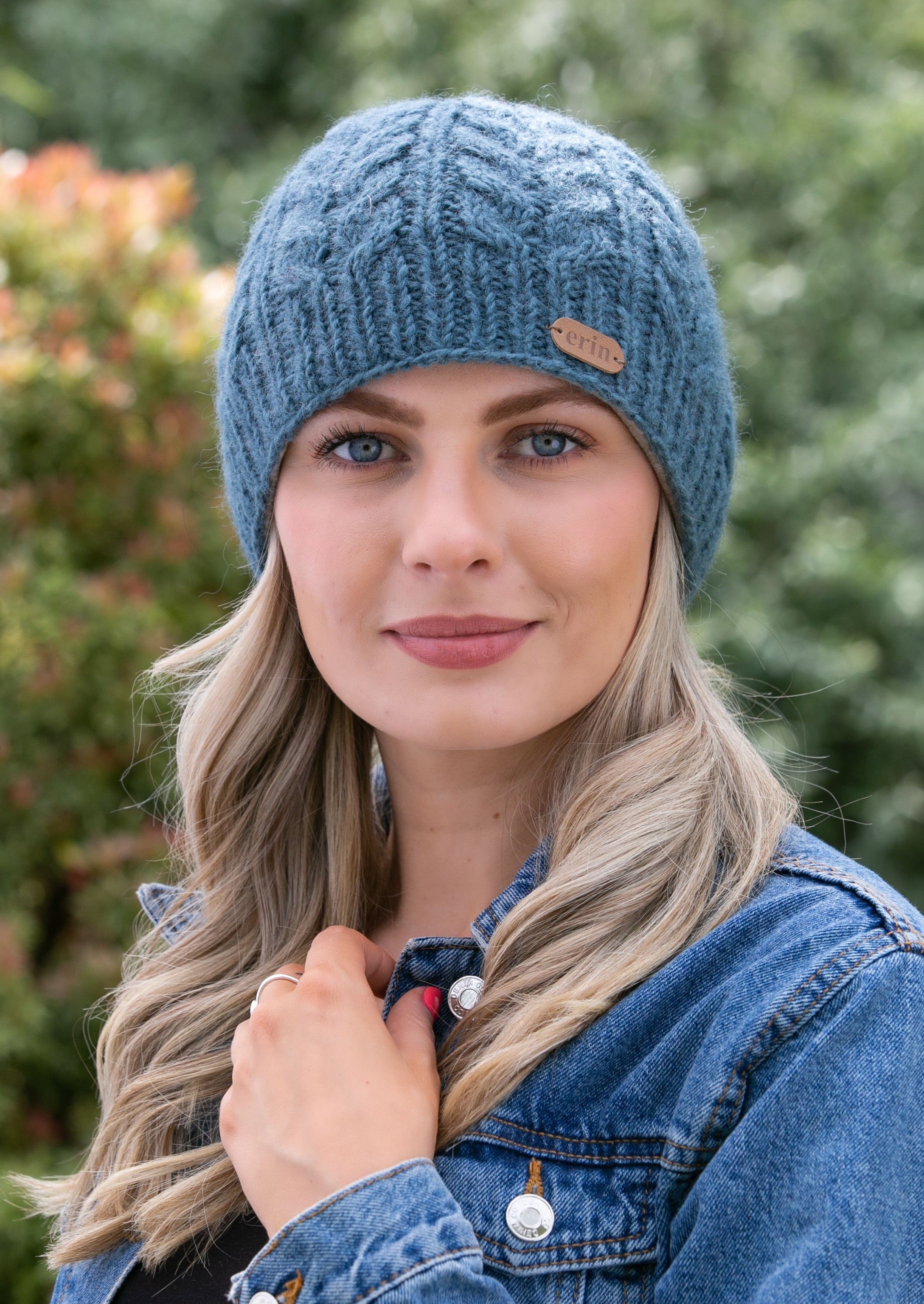 Aran Denim Blue Cable Pullon Hat