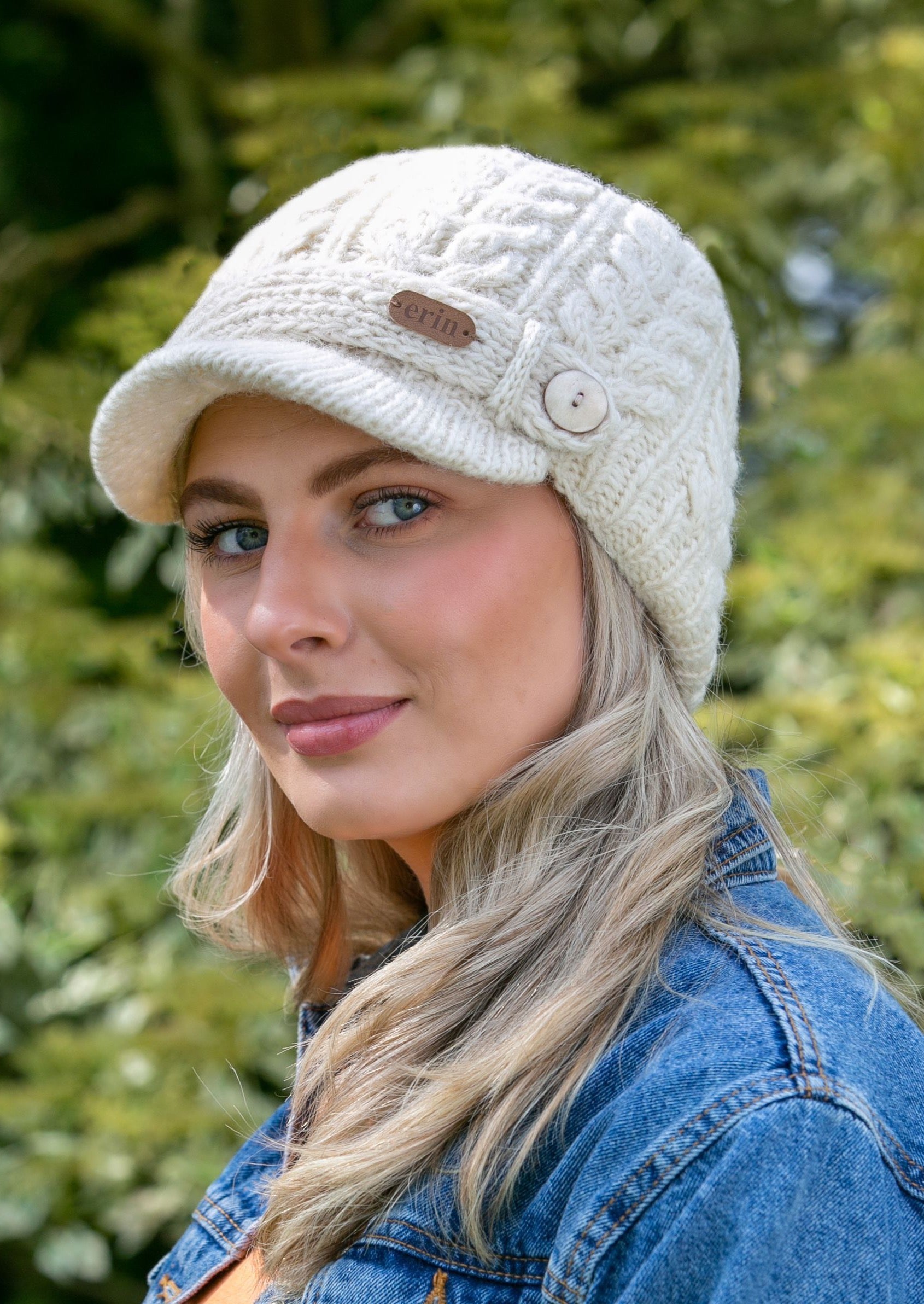 Aran Natural Cable Peak Hat