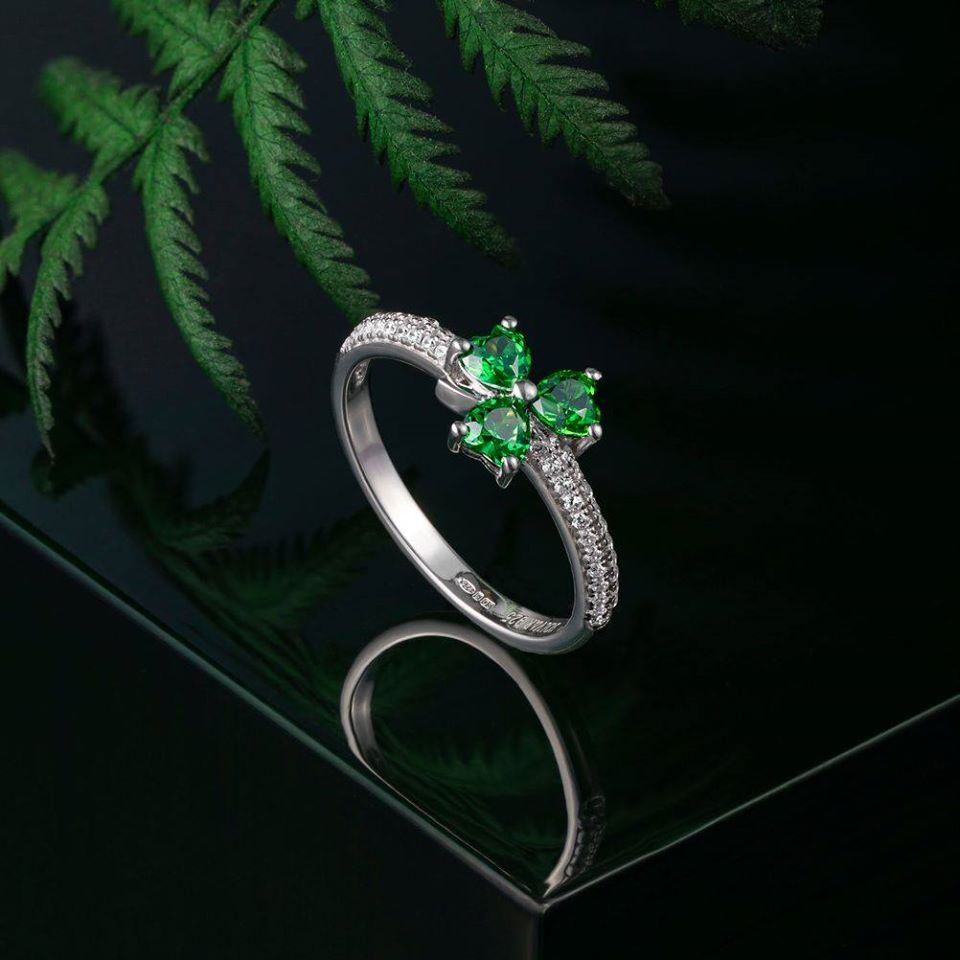 Solvar Green Cubic Zirconia Shamrock Ring