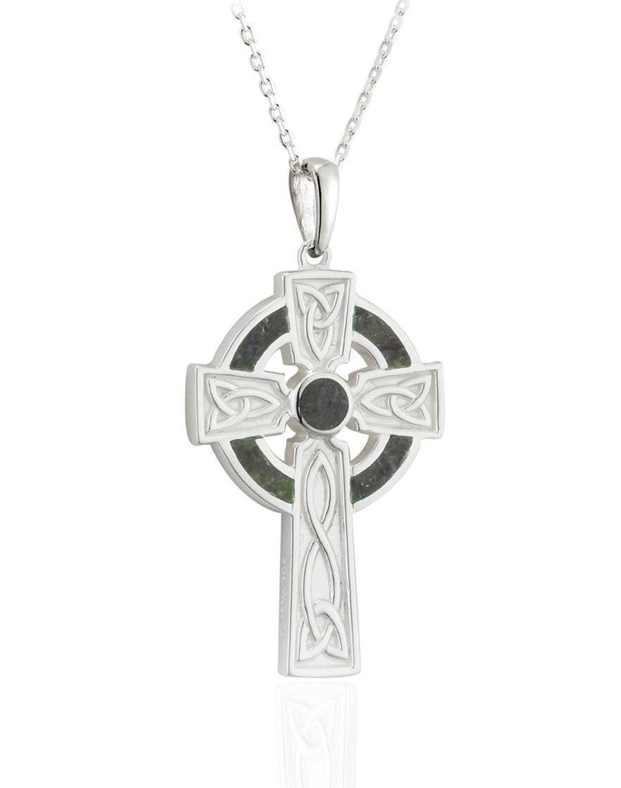 Sterling Silver Connemara Marble Celtic Cross
