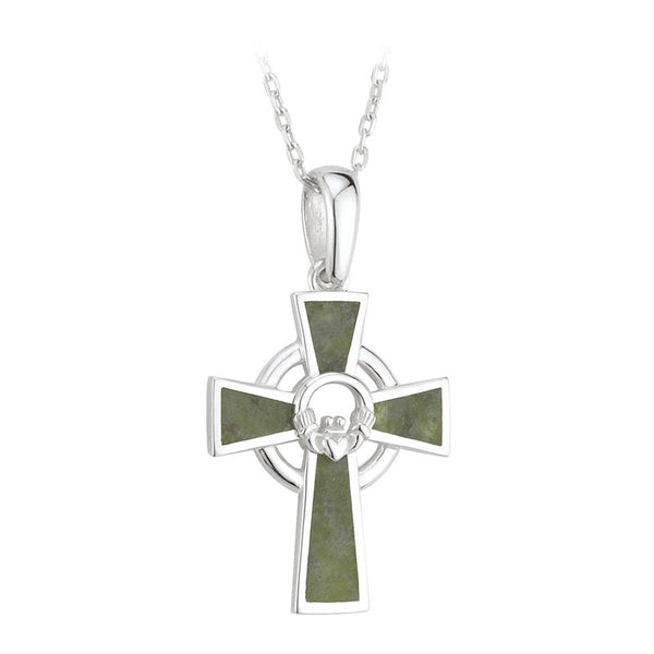 Connemara Marble Claddagh & Cross Pendant