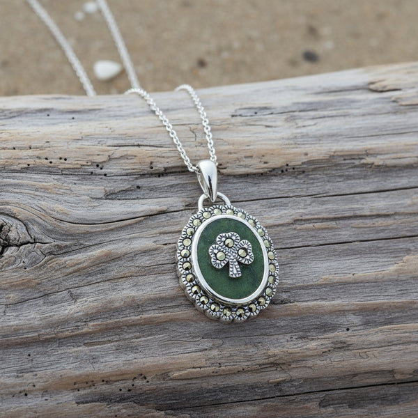 Marcasite Shamrock Connemara Marble Pendant