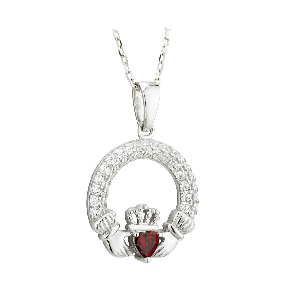Solvar January Garnet Birthstone Claddagh Pendant s46117/1