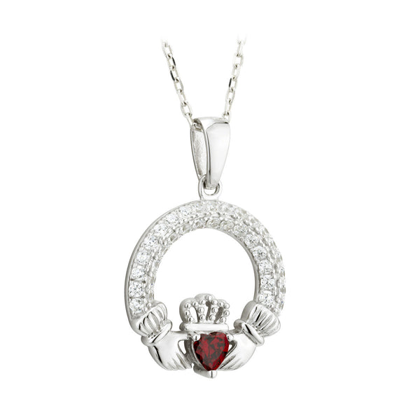 Solvar January Garnet Birthstone Claddagh Pendant s46117/1