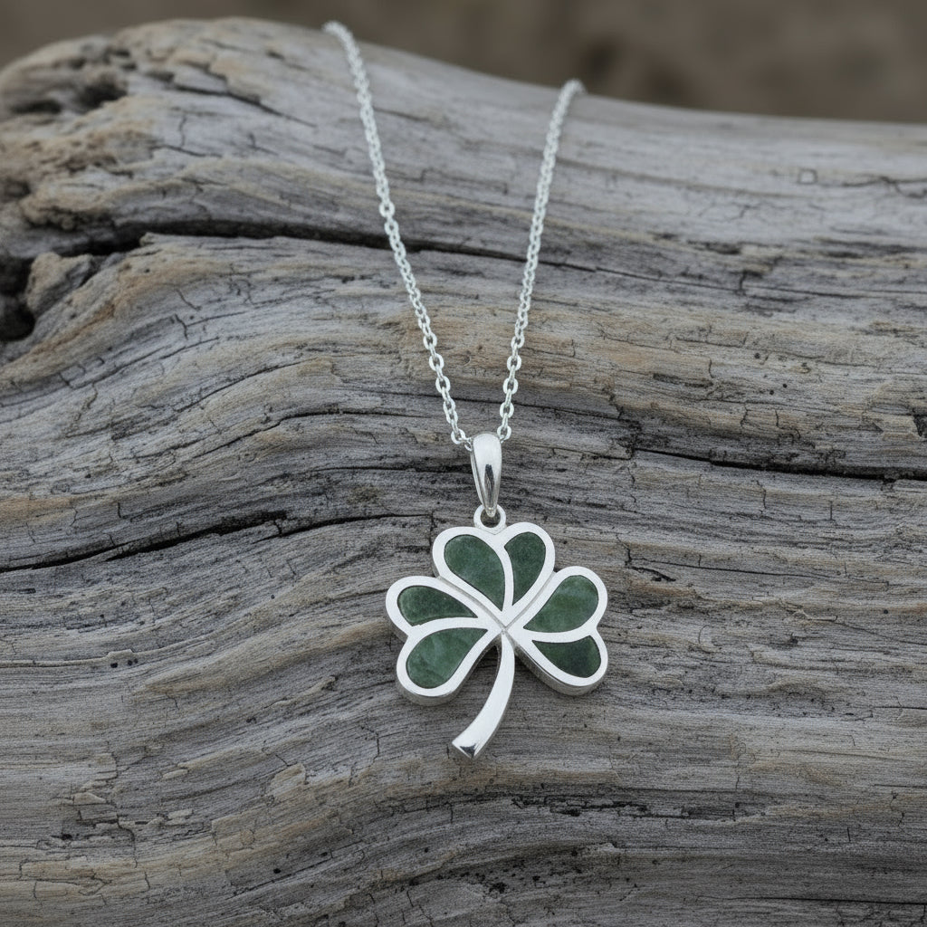 Silver Connemara Marble Shamrock Pendant