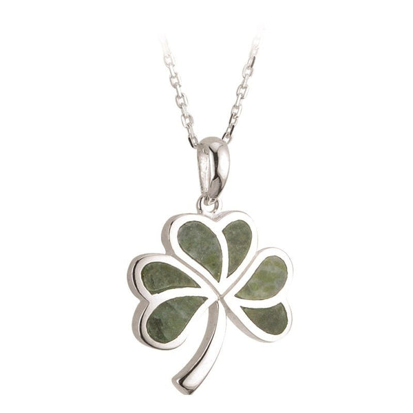 Silver Connemara Marble Shamrock Pendant