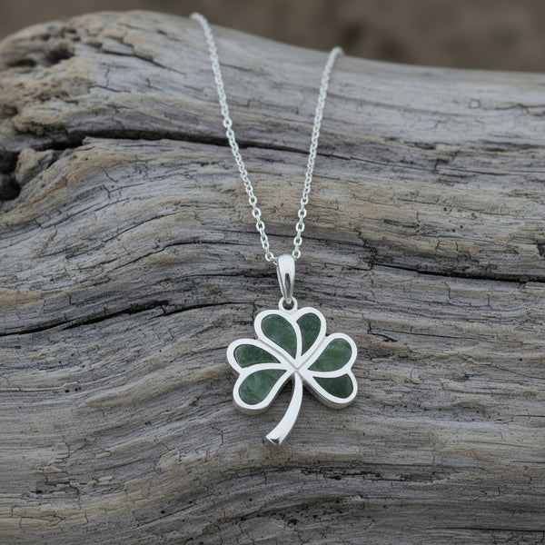 Silver Connemara Marble Shamrock Pendant