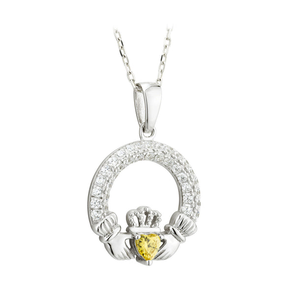 Solvar Citrine November Birthstone Claddagh Pendant s46117/11