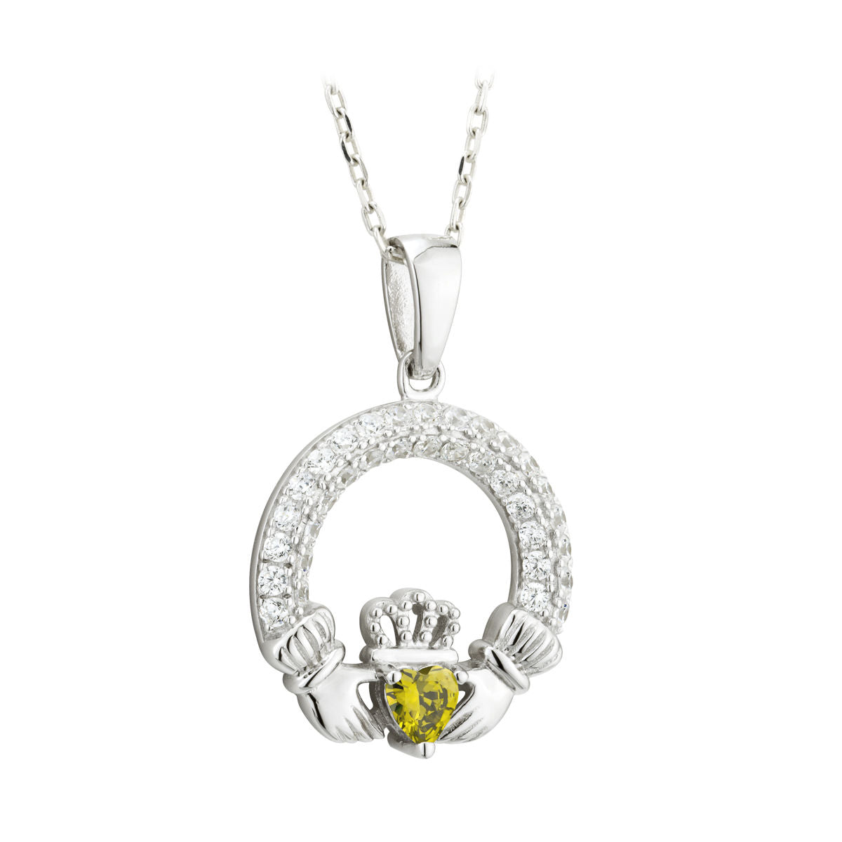 Solvar Peridot August Birthstone Claddagh Pendant s46117/8